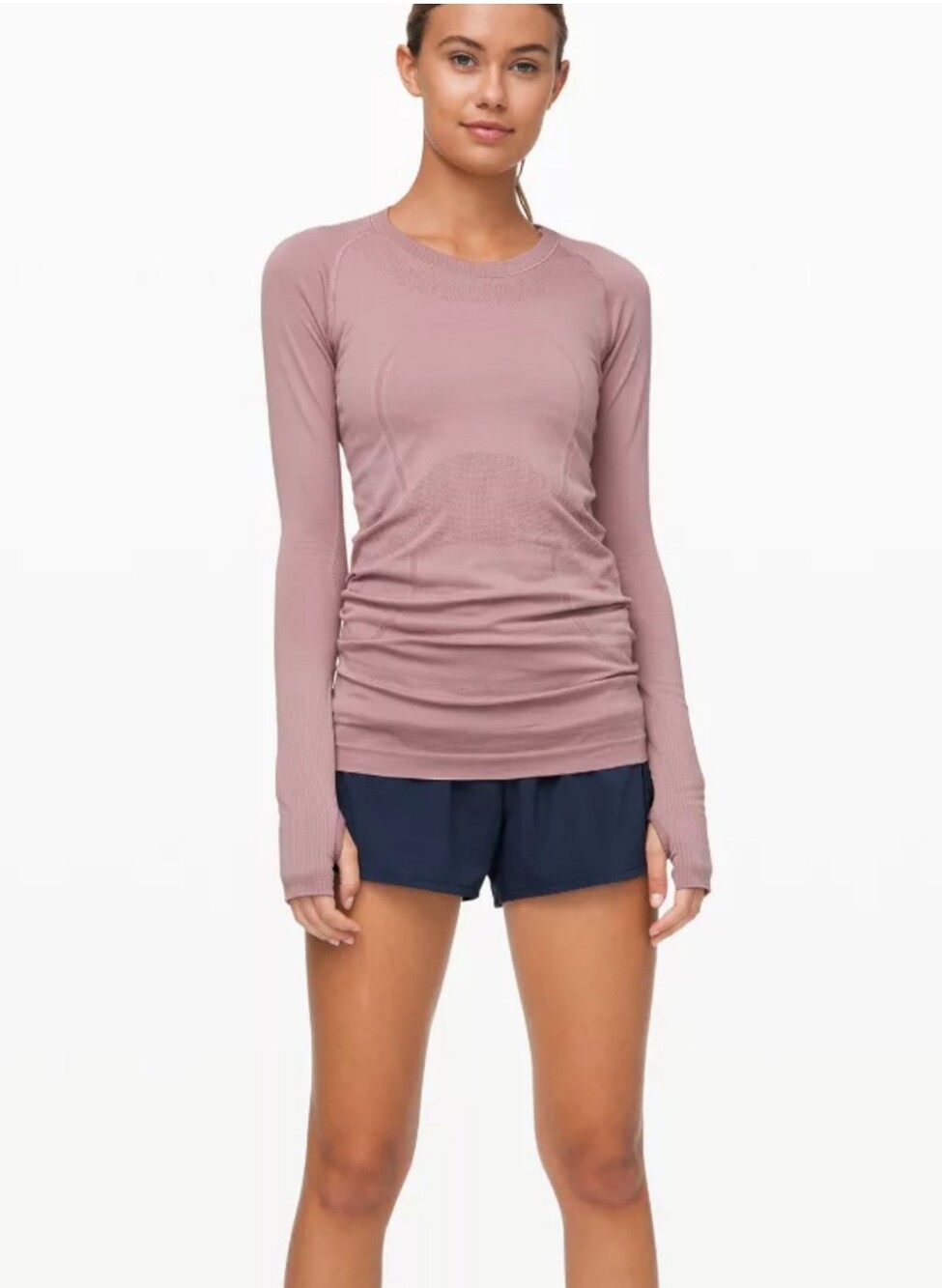 Lightweight Long-Sleeve Crew Top in Dusty Rose